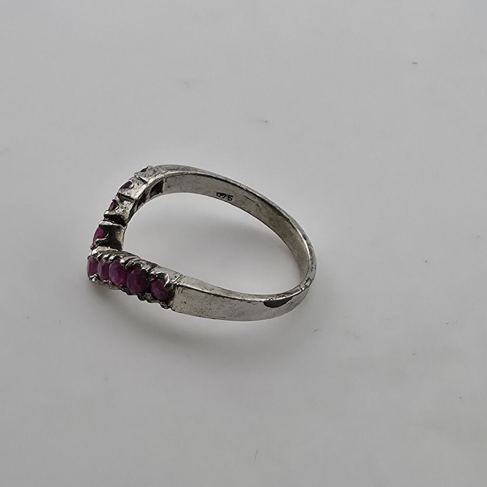 Vintage Sterling Silver Chevron Ring Red Stones V Band Size 6.25 925 Jewelry - Picture 6 of 11